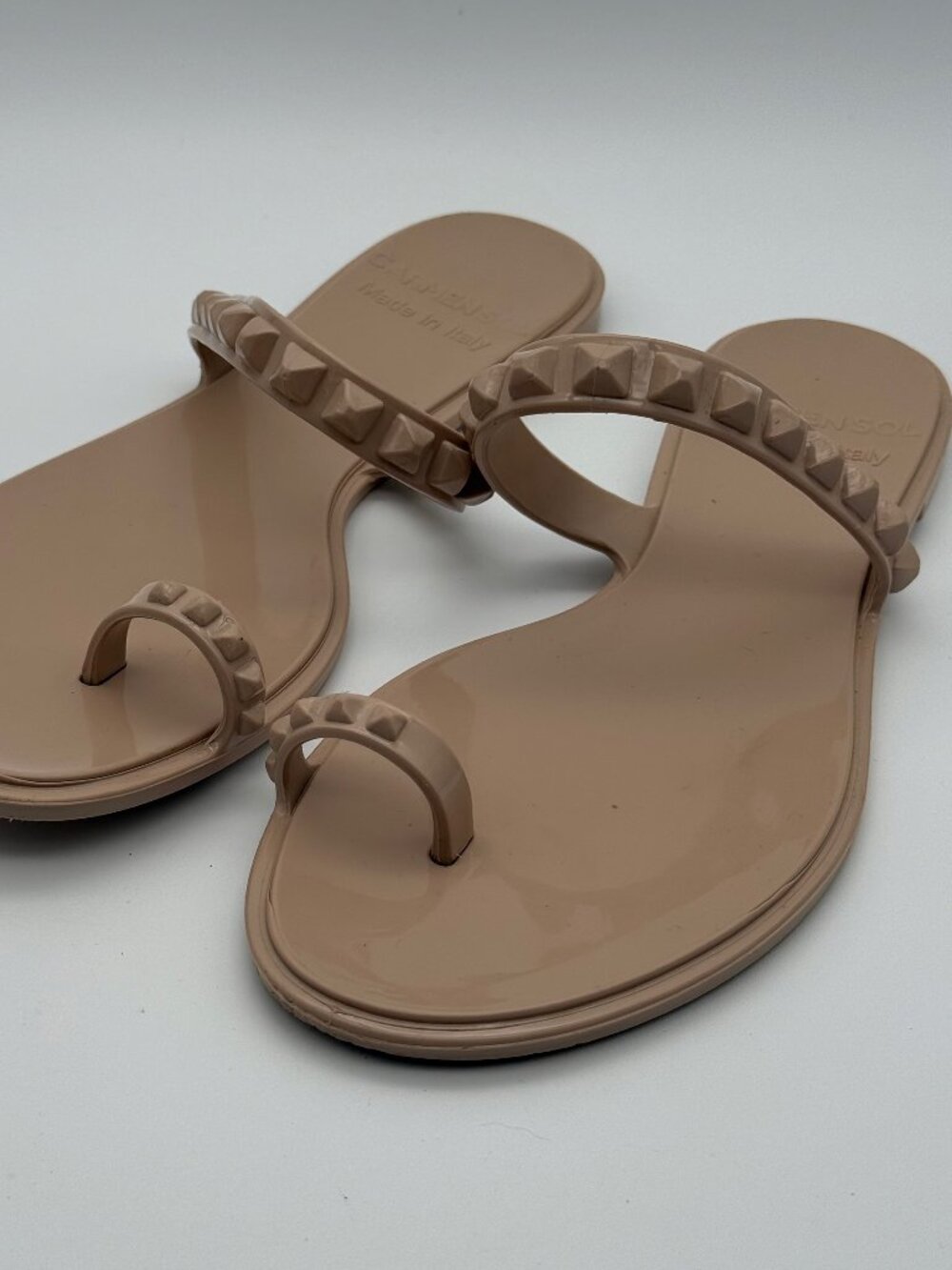 Carmen Sol Maria Studded Jelly Flat Sandals Nude Tan Size 40 US 10